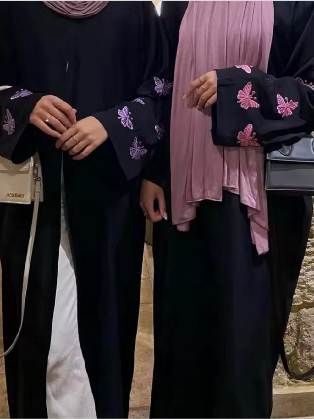 Black Abaya with Pink & Purple Butterfly Embroidery